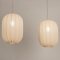 Foto 74884-3 schuinaanzicht: Dubbele hanglamp in beige met lange kappen in ovale vorm 