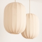Foto 74884-8 schuinaanzicht: Dubbele hanglamp in beige met lange kappen in ovale vorm 