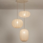 Foto 74885-2 vooraanzicht: Hanglamp in japandi stijl met drie lampionnen van beige stof