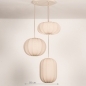 Foto 74885-21: Hanglamp in japandi stijl met drie lampionnen van beige stof