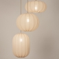 Foto 74885-4 vooraanzicht: Hanglamp in japandi stijl met drie lampionnen van beige stof