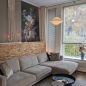 Foto 74894-16 sfeerfoto: Hanglamp van stof in het beige met vijf ringen 