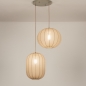 Foto 74920-2 vooraanzicht: Dubbele hanglamp in japandi stijl met twee lampionnen van taupe stof
