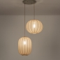 Foto 74920-3 vooraanzicht: Dubbele hanglamp in japandi stijl met twee lampionnen van taupe stof