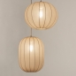 Foto 74920-4 schuinaanzicht: Dubbele hanglamp in japandi stijl met twee lampionnen van taupe stof