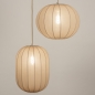Foto 74920-5 vooraanzicht: Dubbele hanglamp in japandi stijl met twee lampionnen van taupe stof
