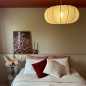 Foto 75004-10 sfeerfoto: Hanglamp lampion van taupe stof 