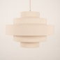Foto 75083-6 schuinaanzicht: Ronde hanglamp van beige linnen