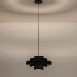 Foto 75095-3 schuinaanzicht: Ronde hanglamp van vijf ringen gemaakt van stof in het zwart 