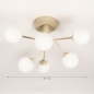 Foto 75102-1 maatindicatie: Beige plafondlamp met zes witte bollen van glas in Scandinavische stijl