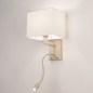 Foto 75125-7 vooraanzicht: Beige wandlamp met witte kap en LED-leeslamp