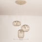 Foto 75132-1 maatindicatie: Beige hanglamp met drie verschillende open kappen met platte spijlen 