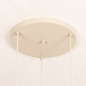 Foto 75132-16 detailfoto: Beige hanglamp met drie verschillende open kappen met platte spijlen 