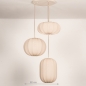 Foto 75175-32 maatindicatie: Hanglamp in japandi stijl met drie lampionnen van beige stof