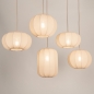 Foto 75179-7: Grote japandi hanglamp met vijf lampionnen van beige stof 