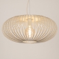 Foto 75208-5: Grote ronde Japandi hanglamp van metaal met platte spijlen in beige 