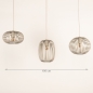 Foto 75209-1 maatindicatie: Beige hanglamp met drie open kappen aan rechte balk