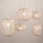 Foto 75210-7 niet_in_feed: Beige hanglamp met vijf open kappen aan rechte balk