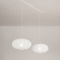 Foto 75238-2 sfeerfoto: Witte hanglamp met twee ronde lampion kappen van stof RAL9010 E27