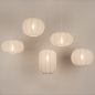 Foto 75272-6 niet_in_feed: Grote japandi hanglamp met vijf lampionnen van witte stof 