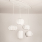 Foto 75272-9 sfeerfoto_uit: Grote japandi hanglamp met vijf lampionnen van witte stof 