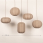 Foto 75299-1: Grote japandi hanglamp met vijf lampionnen van taupe stof en ovale plafondplaat