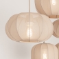 Foto 75299-11: Grote japandi hanglamp met vijf lampionnen van taupe stof en ovale plafondplaat