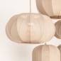 Foto 75299-12: Grote japandi hanglamp met vijf lampionnen van taupe stof en ovale plafondplaat