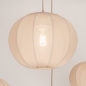 Foto 75299-13: Grote japandi hanglamp met vijf lampionnen van taupe stof en ovale plafondplaat
