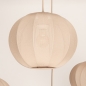 Foto 75299-14: Grote japandi hanglamp met vijf lampionnen van taupe stof en ovale plafondplaat