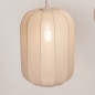 Foto 75299-15: Grote japandi hanglamp met vijf lampionnen van taupe stof en ovale plafondplaat