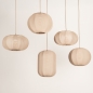 Foto 75299-9: Grote japandi hanglamp met vijf lampionnen van taupe stof en ovale plafondplaat