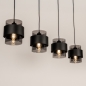 Foto 75528-5: Zwarte hanglamp voorzien van vier rookglazen kappen