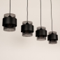 Foto 75528-9: Zwarte hanglamp voorzien van vier rookglazen kappen