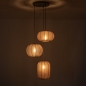 Foto 75666-3: Hanglamp in japandi stijl met drie lampionnen van bruine stof