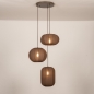 Foto 75666-4: Hanglamp in japandi stijl met drie lampionnen van bruine stof