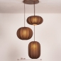 Foto 75740-19: Hanglamp XL in japandi stijl met drie lampionnen van bruine stof