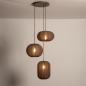 Foto 75740-5: Hanglamp XL in japandi stijl met drie lampionnen van bruine stof
