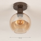 Foto 75778-1 maatindicatie: Bruine plafondlamp met bol van champagnekleurig glas