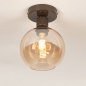 Foto 75778-2: Bruine plafondlamp met bol van champagnekleurig glas