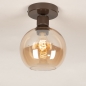 Foto 75778-4: Bruine plafondlamp met bol van champagnekleurig glas