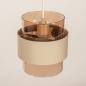 Foto 75799-10: Ronde, beige hanglamp voorzien van drie glazen kappen en twee spots