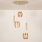 Foto 75799-5: Ronde, beige hanglamp voorzien van drie glazen kappen en twee spots