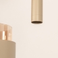 Foto 75799-8: Ronde, beige hanglamp voorzien van drie glazen kappen en twee spots