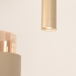 Foto 75799-9: Ronde, beige hanglamp voorzien van drie glazen kappen en twee spots