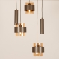 Foto 75800-2: Ronde, bruine hanglamp voorzien van drie glazen kappen en twee spots