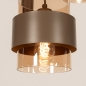 Foto 75800-8: Ronde, bruine hanglamp voorzien van drie glazen kappen en twee spots