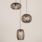 Foto 75862-2: Geborsteld koffiebruine hanglamp met drie open kappen in verschillende vormen