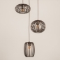 Foto 75862-5: Geborsteld koffiebruine hanglamp met drie open kappen in verschillende vormen