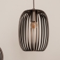 Foto 75863-12: Geborsteld koffiebruine hanglamp met vijf open kappen aan een ovale plafondplaat